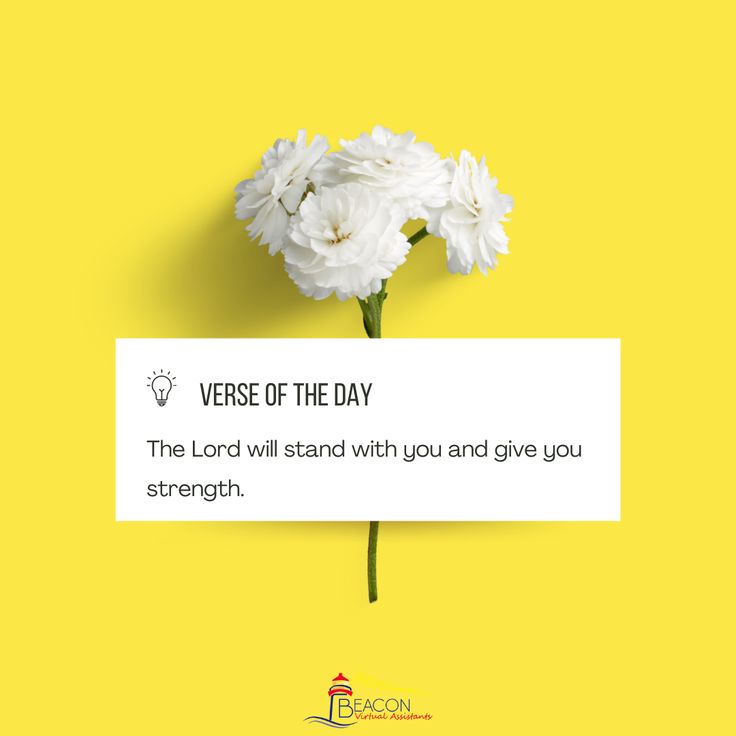 a white flower with the words verse of the day on it and a yellow background