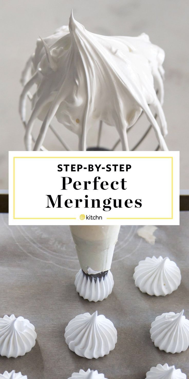 a whisk with white icing on top of it and the words step - by - step perfect meringues