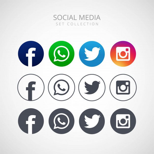 the social media icons are arranged in different colors