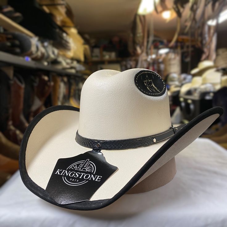 Really nice men's western style cowboy hat with a rodeo bull design! Perfect for any occasion and great for any activity! Look good while bull riding or share your western style to combine and style to your preference. Has solid durable material for water resistance and a breathable fit for any event. Has an elastic band for a better comfort fit and a nice style brim. All made 100% from Mexico! Available in all sizes small-large!  Spanish: ¡Muy bonito sombrero de vaquero de estilo occidental par White Western Panama Hat, Western High Crown Fedora For Ranch, Western Hats With High Crown For Country Events, Western Top Hat With Curved Brim For Western-themed Events, Western Top Hat With Curved Brim, Western Style High Crown Fedora For Country Events, Western Style High Crown Felt Hat For Rodeo, Western Curved Brim Hat For Rodeo, Western Style Top Hat For Summer Rodeo