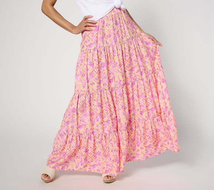 Is it a skirt kind of day? This free-spired tiered design says Y-E-S! Lovely for warm-weather coffee dates, evening theatre, and family photo ops. From Peace Love World. Colorful Maxi Skirt, Long Cute Skirts, Cute Long Skirts, Costa Rica Clothes, Rush Week Outfits, Closet Revamp, Rush Week, Week Outfits, Church Camp