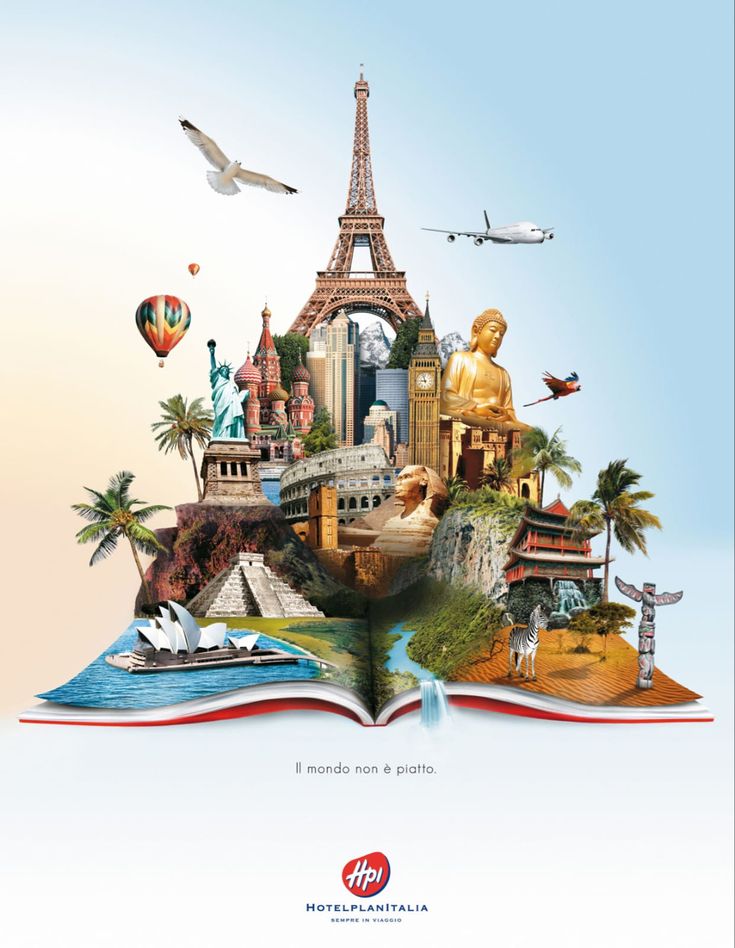 an open book with the eiffel tower and other landmarks on it, in front of a blue sky