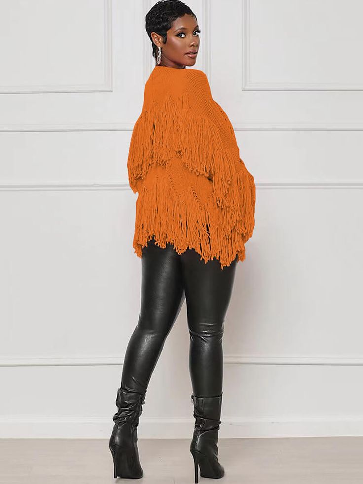 Material: Knit. 95% polyester & spandex.Feature: Tassel. soild color. long sleeve. ribbed. bodycon. cardigan.Style: Casual Winter Long Sleeve Tops With Tassels, Long Sleeve Tops With Tassels For Fall, Fitted Tassel Tops For Fall, Knit Fringe Top For Fall, Knit Top With Fringe For Fall, Solid Stretch Cardigan For Fall, Knit Outerwear With Fringe For Fall, Trendy Fringe Sweater For Fall, Spring Long Sleeve Sweater With Tassels