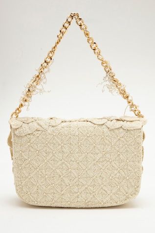 Ivory handbag featuring floral hand embroidery with Japanese bugle beads Luxury Embroidered Beige Evening Bag, Luxury Embellished Cream Bags, Luxury Beige Embroidered Evening Bag, Gold Bags With Pearl Embroidery For Reception, Beaded Rectangular Bag For Reception, Rectangular Beaded Bag For Reception, Beige Bags With Pearl Embroidery For Reception, Evening Embroidered Cream Shoulder Bag, Cream Embroidered Shoulder Bag For Evening