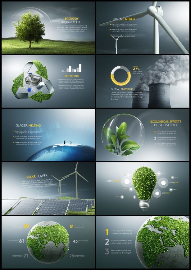 a series of photoshopped images showing the different types of green plants and windmills