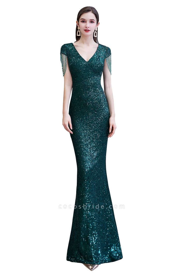 Elegante grüne Pailletten mit Flügelärmeln, lange Abendkleider | Cocosbride Prom Dresses 2022, Prom Dresses Elegant, Green Prom, Green Mermaid, Affordable Prom Dresses, Evening Party Gowns, Dresses Quinceanera, Prom Dresses For Teens, Dresses 2022