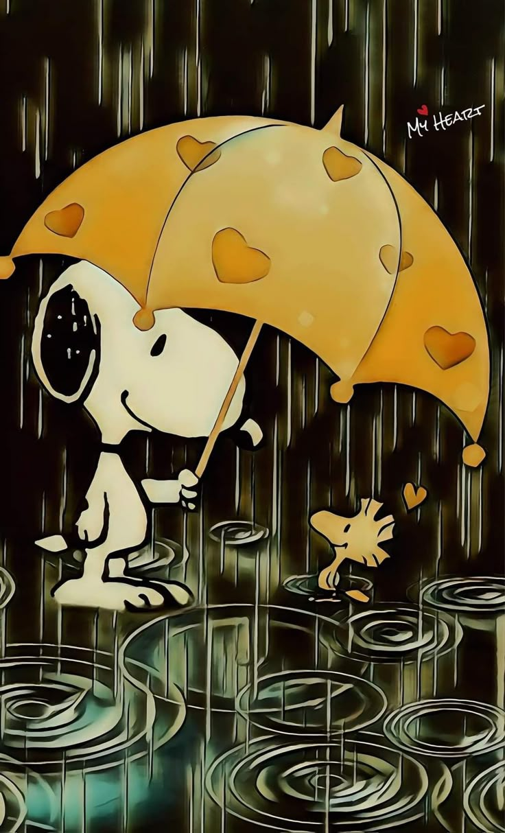 a cartoon dog holding an umbrella in the rain