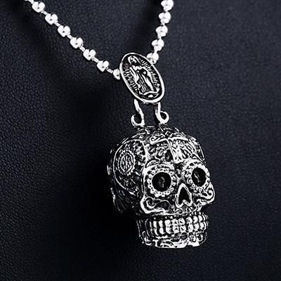 New Lower Price A LIMITED & UNIQUE PIECE. Whether you’re headed out to a graveyard festival to honor the dead, or simply looking for a stylish item to wear, this necklace is the right accessory for any outing. Punk Style Halloween Festival Necklaces, Silver Skull Emo Jewelry, Emo Halloween Festival Necklace, Punk Skull Jewelry For Halloween, Punk Style Skull Jewelry For Halloween, Emo Metal Necklace For Festivals, Gothic Skull Jewelry With Skull Print, Punk Metal Necklace With Skull Print, Punk Style Metal Necklace With Skull Print