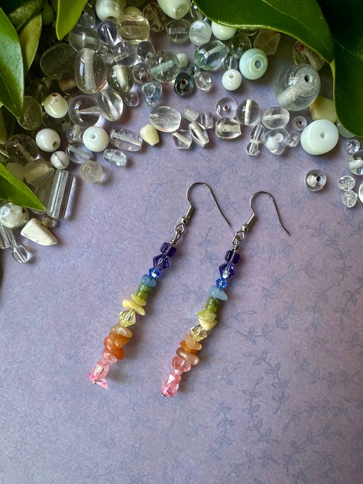 Handmade beaded rainbow earrings Adjustable Rainbow Earrings As Gift, Dangle Beaded Earrings With Gemstone Beads For Jewelry Making, Gemstone Beaded Dangle Earrings For Jewelry Making, Gemstone Beads Dangle Earrings For Jewelry Making, Rainbow Drop Earrings As A Gift, Bohemian Multicolor Crystal Earrings, Gift Gemstone Beaded Earrings, Multicolor Bohemian Crystal Earrings With Dangling Beads, Adjustable Multicolor Crystal Earrings With Ear Wire