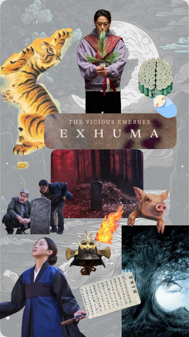 an image of some people and animals in the background with words above them that say exhiumaa