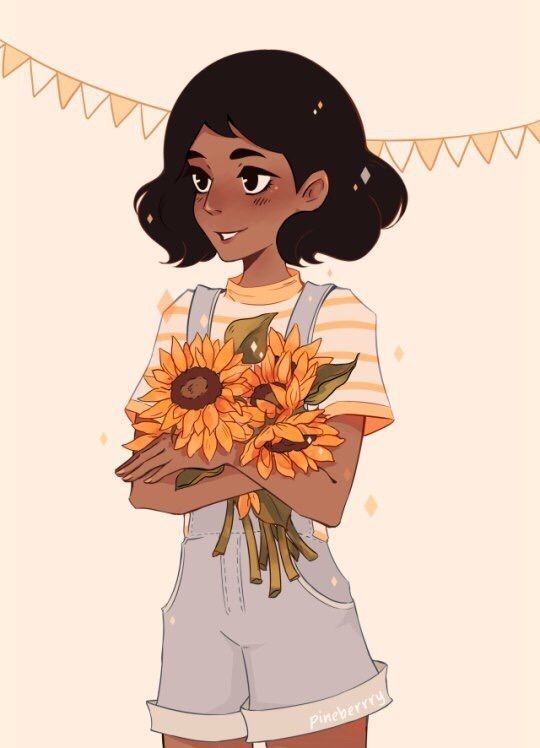 a girl holding sunflowers in her hands