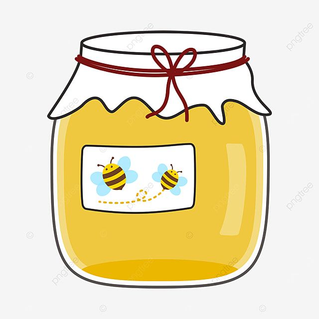 a jar of honey with two bees on it, cartoon, illustration png and psd