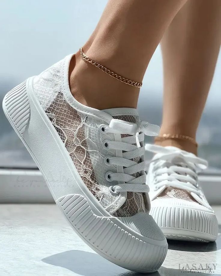 Lasaky - Contrast lace eyelet sneakers Adidas Superstar Sneaker, Olivia Mark, Sneakers White, Shoes Boots, Adidas Sneakers, Baskets, Shoes Sneakers, Adidas, Sandals