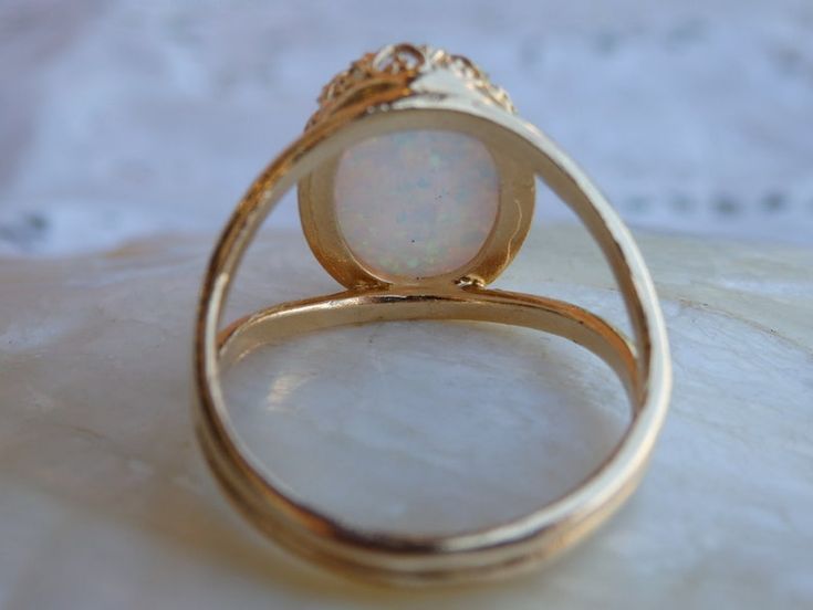 Opal Gold Ring Gemstone Ring White Opal Ring October | Etsy Vietnam 14k Gold Jewelry With Round Stone Setting, 14k Gold Jewelry With Stone Setting, Formal Opal Rings With Gemstone Accents, Spiritual Cabochon Opal Ring For Weddings, Opal Rings With Gemstone Accents, Oval Opal Ring With Stone Setting For Formal Occasions, Heirloom Opal Ring With Gemstone Accents For Wedding, Elegant Open Opal Ring With Stone Setting, Cabochon Open Ring Jewelry For Wedding