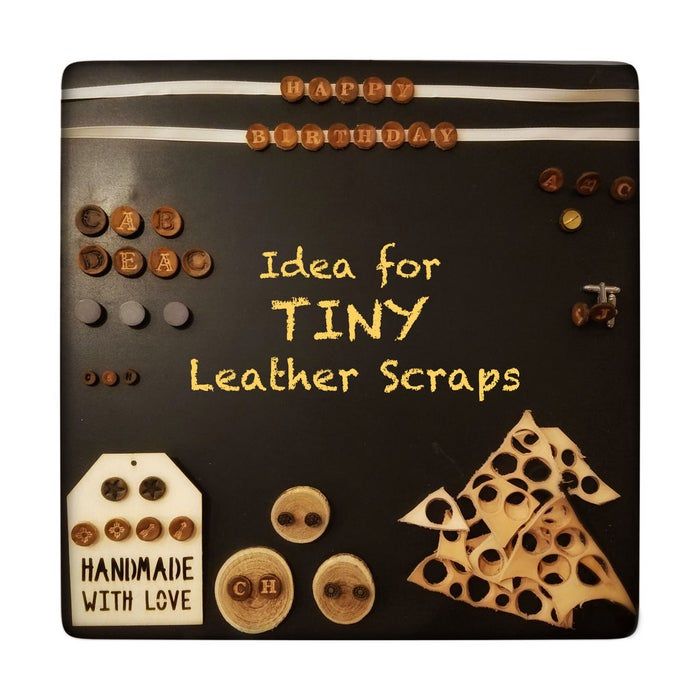 there is a sign that says idea for tiny leather scraps on the side of it