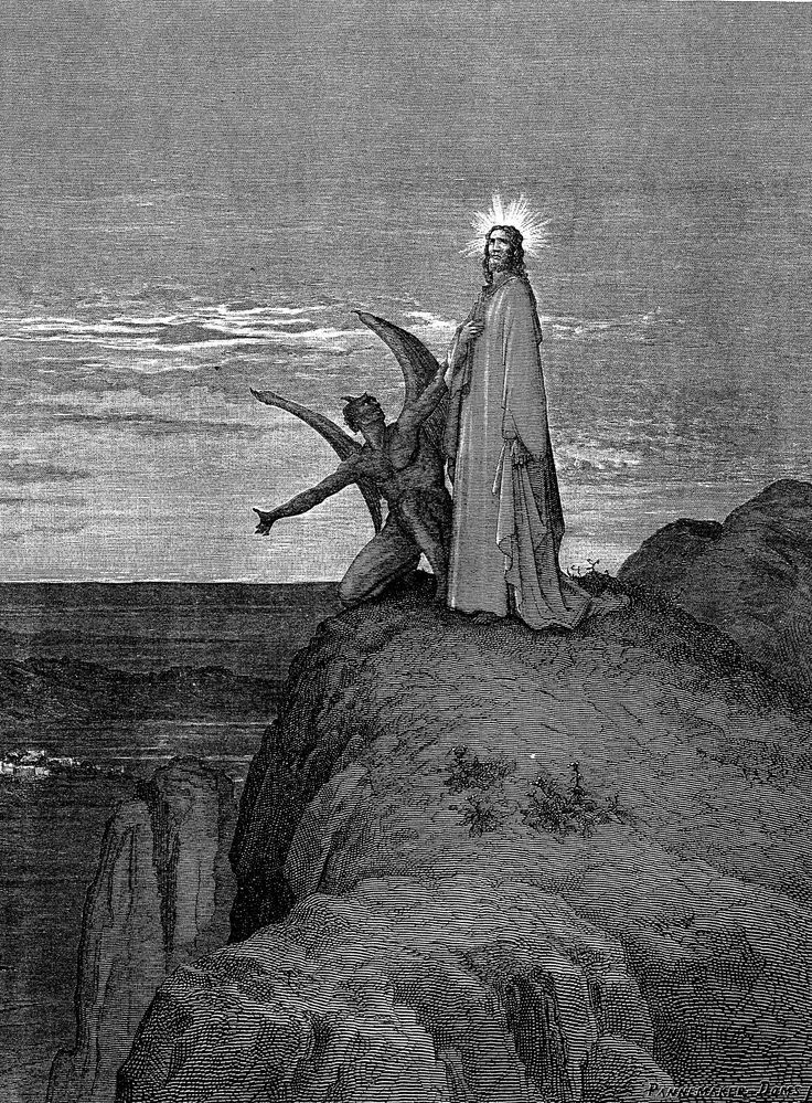 an old illustration of jesus standing on top of a rock