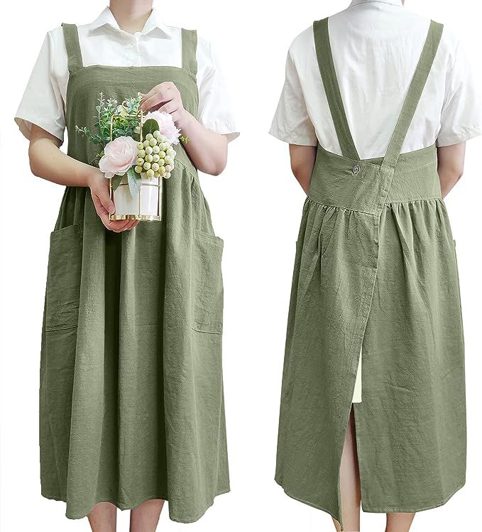 Florist Outfit, Pinafore Apron Dress, Cooking Painting, Branded Aprons, Shop Painting, Pinafore Apron, Long Slip, Florist Shop, Cute Aprons