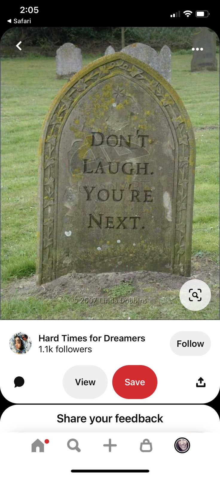 an old cemetery with the words don't laugh you're next on it