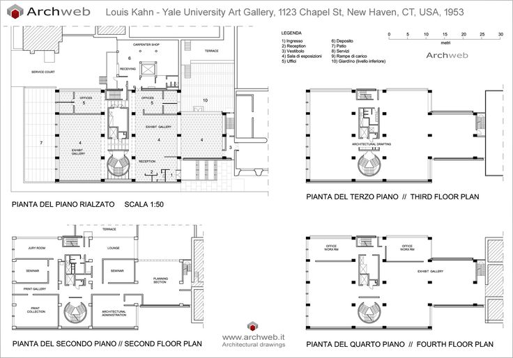 the floor plan for an apartment building with three levels and four floors, including one bedroom