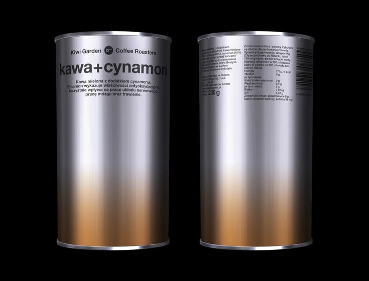 two cans of coffee sit next to each other on a black background with the words lava and cynamion printed on them