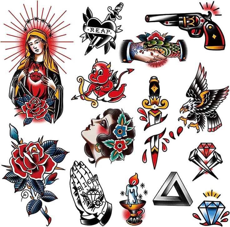 an assortment of tattoos on a white background