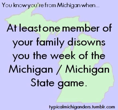 the michigan state map with text that reads, at least one member of your family drowns you the week of the michigan state game