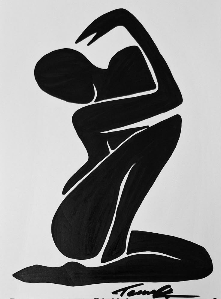 a black and white drawing of a kneeling woman