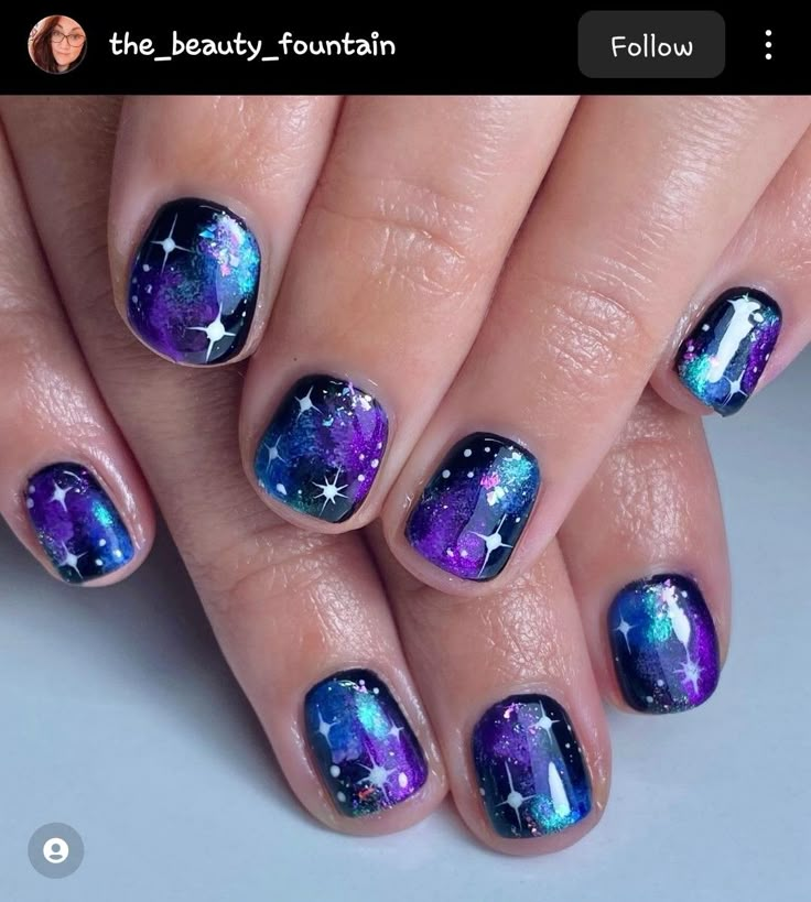 Unique Acrylic Nail Designs, Nail Art Designs 2023, Cosmic Nails, Planet Nails, Galaxy Nail, Galaxy Nail Art, Stylish Nail Art, Gel Paint, Space Nails