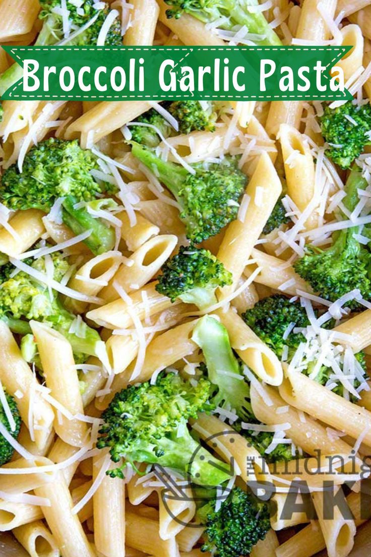 broccoli garlic pasta with shredded parmesan cheese