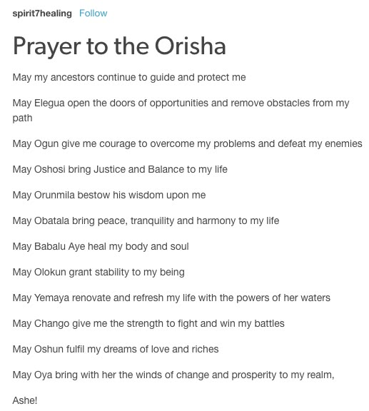 an image of the poem prayer to the orishaa