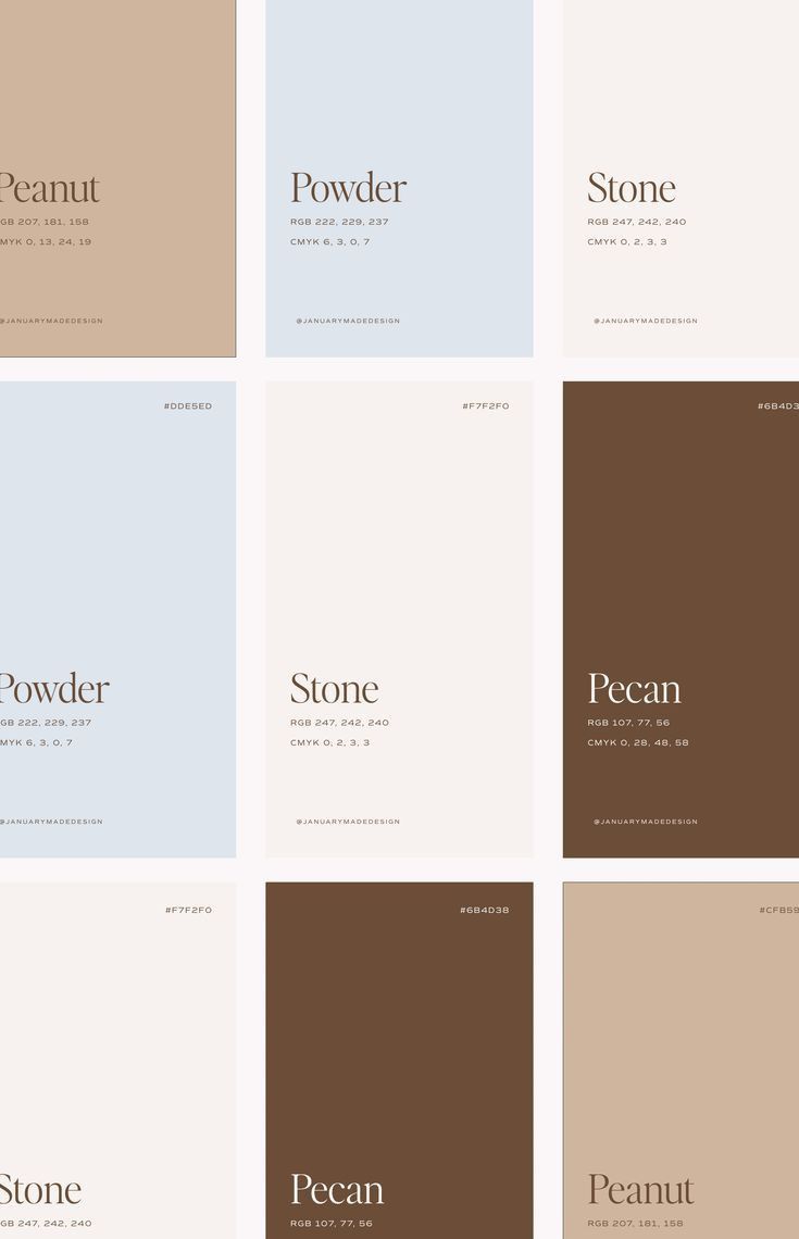 six different color palettes with the words pecan, pecan and pecan on them