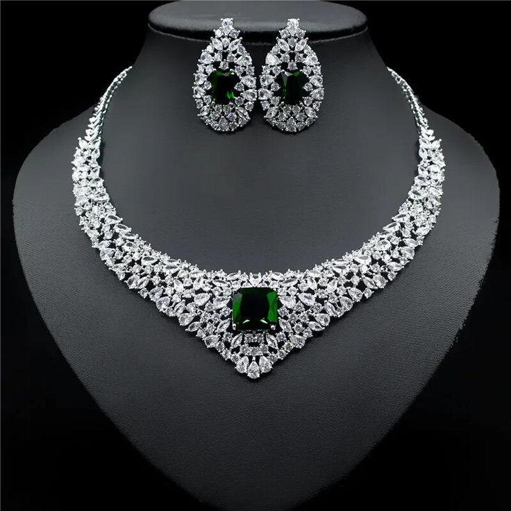 Silver Emerald Jewelry Sets For Wedding, Green Crystal Jewelry Sets For Formal Occasions, Green Crystal Bridal Earrings For Formal Occasions, Hand Set Round Green Bridal Earrings, Hand Set Green Round Bridal Earrings, Hand-set Green Bridal Earrings, Formal Green Crystal Bridal Earrings, Silver Emerald Bridal Earrings For Wedding, Green Emerald Jewelry Sets For Wedding