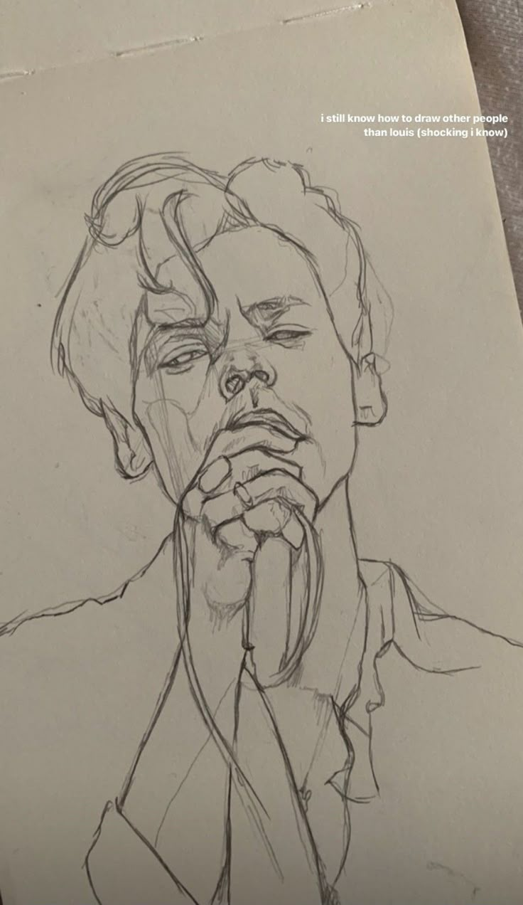 a drawing of a man with his hands on his face