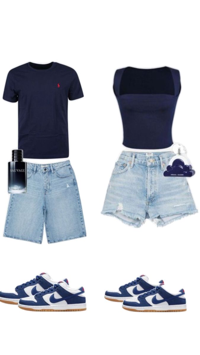 a pair of shorts, t - shirt and sneakers