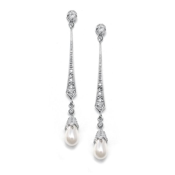 PRICES MAY VARY. LUXURY STYLE: Mariell Vintage Cultured Freshwater Pearl Dangle Bridal Earrings with Cubic Zirconia and Soft Ivory Pearl Drops Set in Silver Platinum, Stainless Steel Posts with Comfort Disk Backs PERFECT SIZE: Graceful and Delicate Wedding Earrings Measures 2" Long, Genuine Silver Platinum Plating with Rhodium, Look of Fine Jewelry QUALITY DESIGN: Top Quality Cubic Zirconia, Lightweight Silhouette for Super Comfortable Day-into-Night Wear MADE WITH LOVE: Designed, Manufactured a Pearl Art, Clean Gold Jewelry, Bridal Wedding Earrings, Bridal Jewellery Design, Deco Earrings, Jewelry Cleaning, Bridal Earrings Pearl, Vintage Pearl, Discount Jewelry