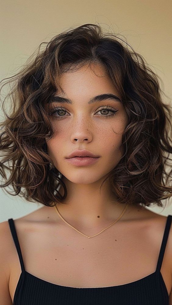 Short Hair Wavy Natural Round Face, Chin Length Hair Curly Waves, Short Hairstyles For Women Round Face, Face Framing Short Curly Hair, Short Curly Hair Long Layers, Lob Haircut For Curly Hair, Short Curly Haircuts With Curtain Bangs, Above The Shoulder Curly Hair, Short Layered Haircuts For Curly Hair