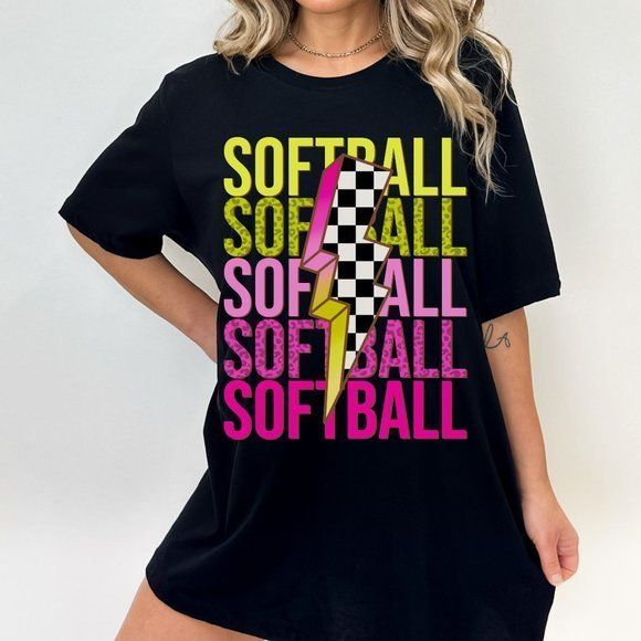 Women's Oversized Softball Graphic On Gildan Unisex Short Sleeve Shirt In A Size Large. Softball Season Softball Player Softball Gift Softball Coach Softball Mom Softball Mama Softball Mama, Softball Season, Softball Coach, Anniversary Shirt, Softball Mom, Tie Dye Shorts, Mom Tees, Distressed Black Jeans, Tour T Shirts