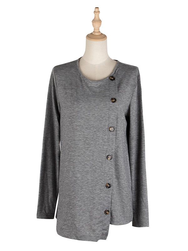 Sku CY-!87268 Material Polyester Style Long Sleeves Feature Buttoned , Asymmetric Neckline Round-neck Occasion Casual , Simple Seasons Autumn , Winter Type T-shirts Color LIGHT GREY Size S,M,L,XL Please consult the size chart we provide for this item's measurements to help you decide which size to buy.Please note: There may be 1-3cm differ due to manual measurement.CMINCH Bust Shoulder Sleeve Top Length S 94 39 60 70 M 98 40 61 71 L 104 42 63 73 XL 110 43 64 74 Model's information : Weight : 42 Gray Crew Neck Top For Layering, Gray Casual Tops For Layering, Gray Tops For Layering, Gray Asymmetrical Top For Layering, Asymmetrical Gray Top For Fall, Solid Asymmetrical Hem Top For Layering, Casual Solid T-shirt With Asymmetrical Hem, Seasons Autumn, Asymmetric Neckline