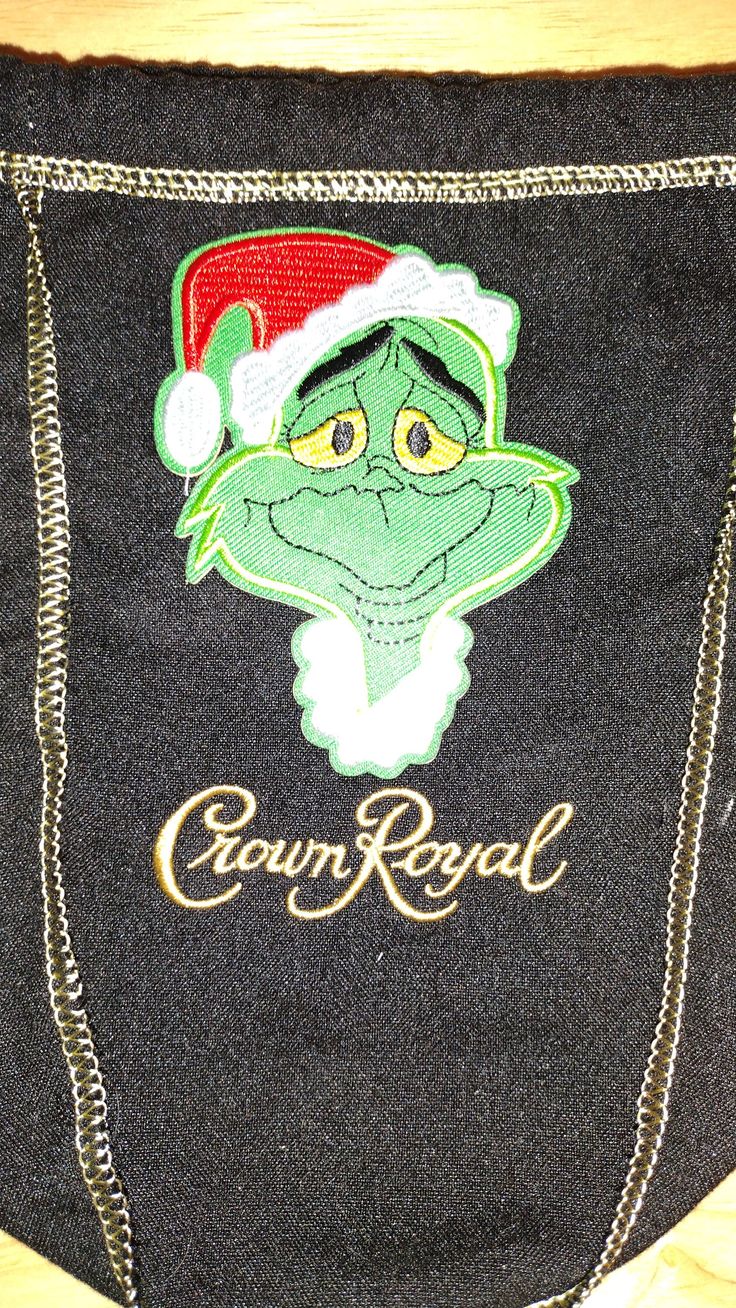 Crown Royal Black Grinch Bag made with 750 ml bag Crown Royal Gift Bags, Royal Crown Bag Ideas, Upcycle Crown Royal Bag, Crown Royal Bag Purse, Crown Royal Blanket, Crown Royal Bags, Crown Royal, Grinch, Bag Making