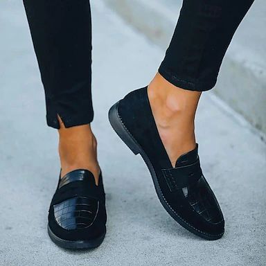 Women's Cowhide Pattern Faux Leather Loafers – Stylish Black & White Slip-On Flats for Casual and Office Wear 2024 - $39.99 Spring Shoes Women, Heels Slippers, Women's Slip Ons, Black Suede Loafers, Sneakers Heels, Elegant Heels, Shoes Boots Heels, Loafers Style, Heels For Women