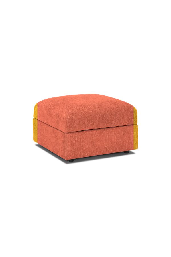 an orange ottoman sitting on top of a white floor