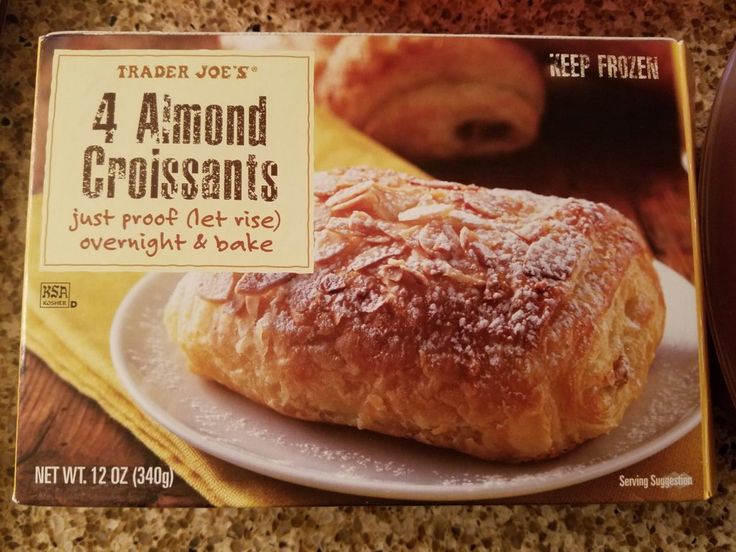 a box of trader joe's 4 almond croissants on a counter