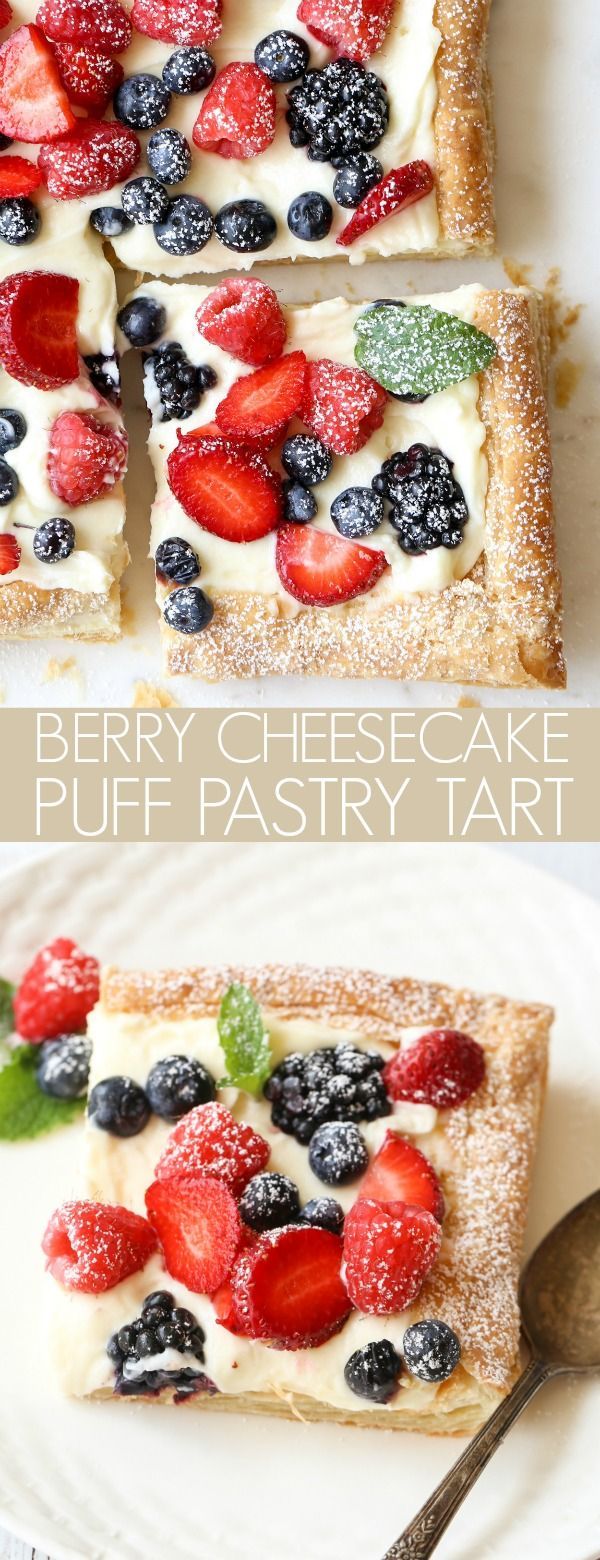 this berry cheesecake puff pastry tart is the perfect dessert to serve for breakfast