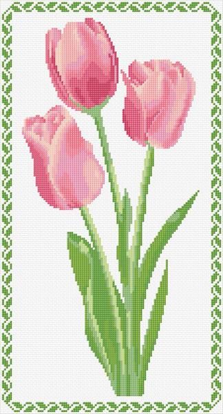 three pink tulips on a white background cross stitch pattern