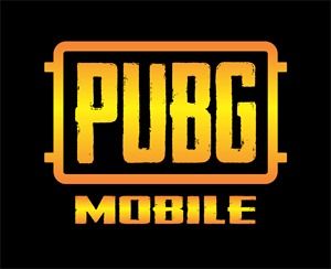 the pubg mobile logo is shown on a black background with yellow and orange letters