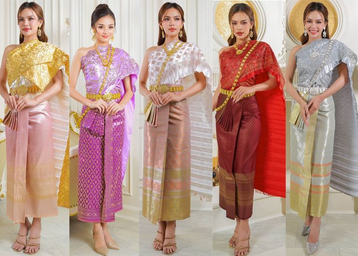 Our beautiful traditional Thai outfits are perfect for weddings, cultural events, Songkran festivals, or any occasion.  They are exclusively handmade with premium Thai silk & handwoven fabric. This set includes: 1 Free Size Sabai Top 1 Free Size Patterned Skirt (can be worn with safety pins or hooks) 1 Set of hooks   This set does not include jewelry or accessories, they are available separately in our store. -- Check out our YouTube videos on how to wear your Thai dress: www.youtube.com/watch?v=jndYR-WrOuE www.youtube.com/watch?v=Eki5aUTxBBI&t=28s -- ชุดไทย, Thai attire, Thai costume, traditional Thailand clothing, that outfit, traditional Thai outfit, traditional Thai clothing, chut Thai, Thai wedding attire, Thai wedding dress, Thai traditional dress, Cambodian dress, Khmer dress, sampo Thai Costume Traditional, Khmer Traditional Dress Wedding Attire, Traditional Dress With Traditional Patterns For Celebration, Traditional Wear With Weaving For Festivals, Traditional Wedding Dress With Weaving Work, Brocade Traditional Wear With Weaving Work For Wedding, Celebration Traditional Wear With Weaving Work, Wedding Traditional Wear With Weaving Work In Brocade, Wedding Traditional Wear With Brocade Weaving Work