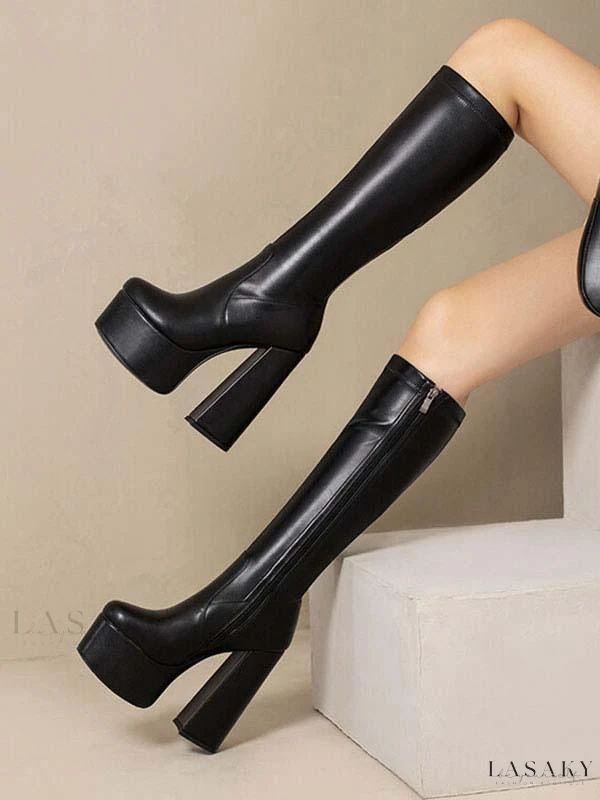 Lasaky - Upscale Womens Platform Knee High Boots with Chunky Heel Boots With Platform, Knee High Platform Boots, Elevated Fashion, Dr Shoes, Western Style Boots, Black Chunky Heels, Boots Heel, Platform High Heel Shoes, Womens Summer Shoes