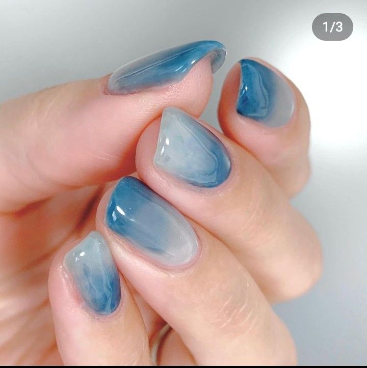 Black Silver Nail Art, The Best Nail Designs, Watercolor Nails, Nail 2024, Best Nail Designs, Blue Ombre Nails, Blue Gel Nails, Unghie Sfumate, Silver Nail Art