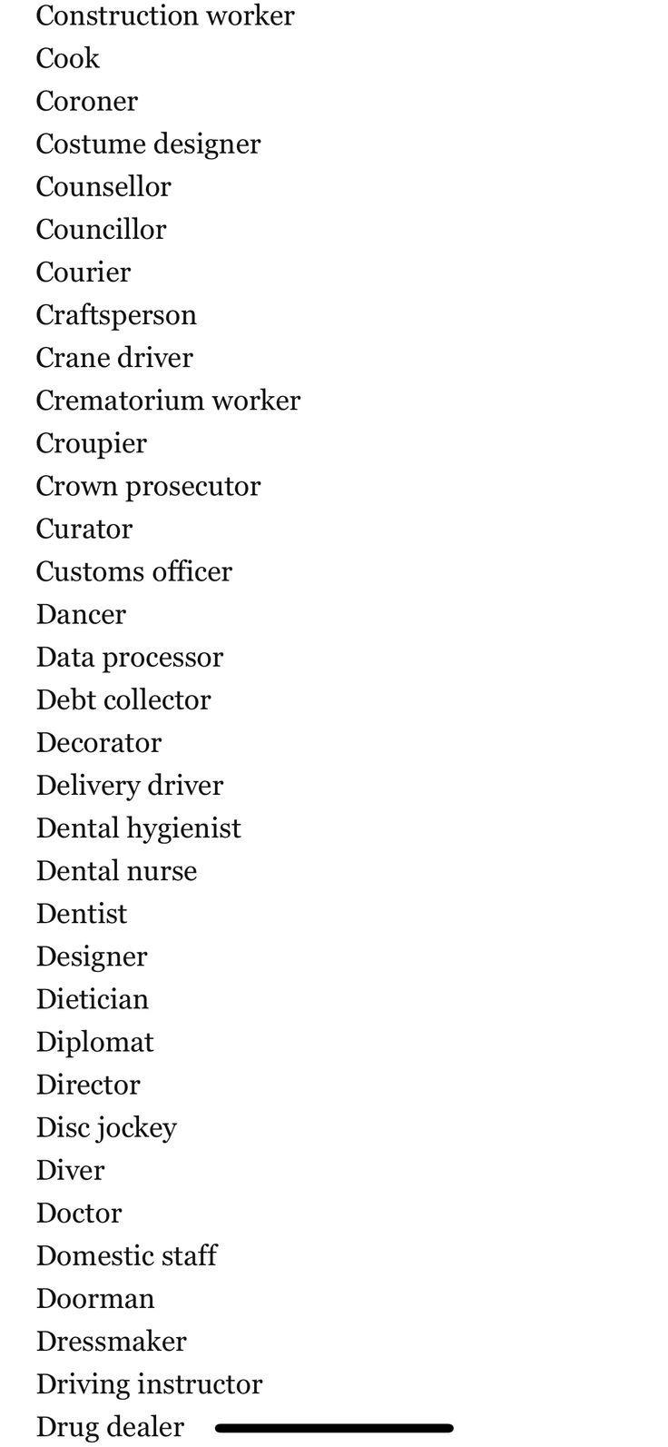 a list of different types of workers