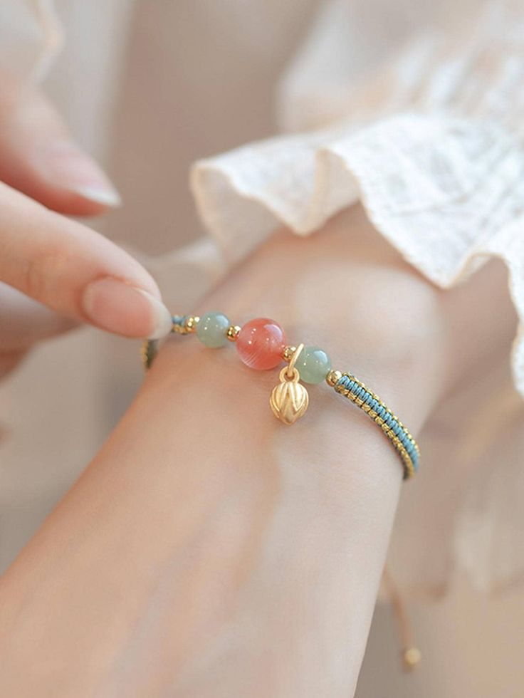 1pc Lotus & Lucky Bead Braided Bracelet Suitable For Women's Daily Wear Multicolor    Fabric     Women Fashion Jewelry, size features are:Bust: ,Length: ,Sleeve Length: Leather Macrame, String Jewelry, Resin Bracelet, String Bracelets, Handmade Fashion Jewelry, Braided Bracelet, Woven Bracelets, Red Agate, String Bracelet